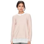 Women's Elle&trade; Mock-layer Crewneck Sweater, Size: Small, Lt Orange