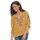 Petite Sonoma Goods For Life&trade; Embroidered Peasant Top, Women's, Size: L Petite, Gold