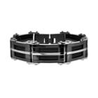 Two Tone Stainless Steel Cable Bracelet - Men, Size: 9, Black