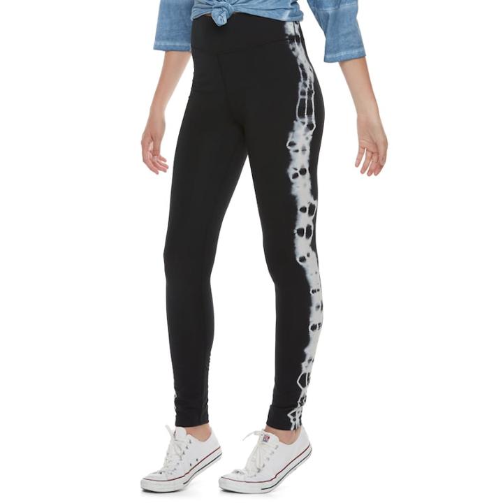Juniors' So&reg; High-waist Tie Dye Yoga Leggings, Teens, Size: Medium, Black