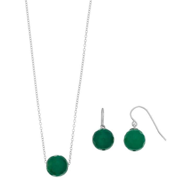 Sterling Silver Agate Bead Necklace & Earring Set, Women's, Green