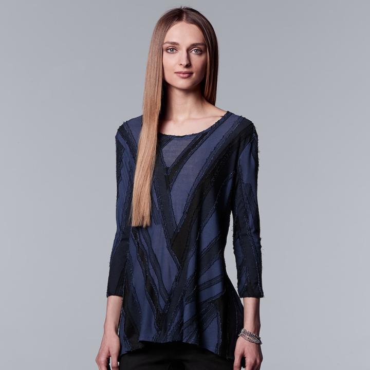 Women's Simply Vera Vera Wang Textured Asymmetrical Top, Size: Medium, Blue (navy)