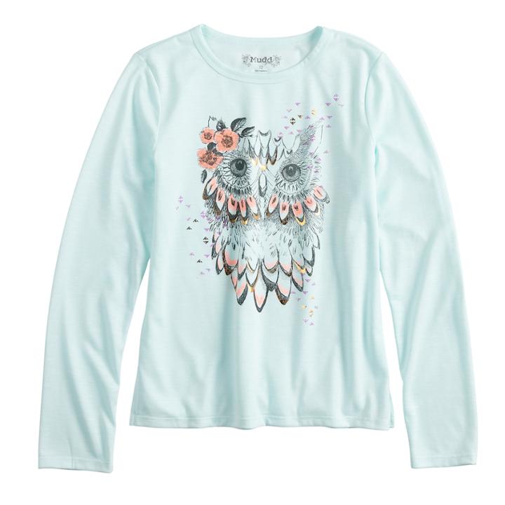Girls 7-16 & Plus Size Mudd&reg; Long Sleeve Graphic Tee, Size: 14 1/2, Light Blue