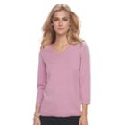 Women's Croft & Barrow&reg; V-neck Jersey Sweater, Size: Xxl, Med Pink