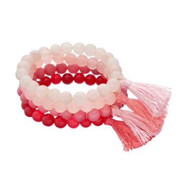 Loli Bijoux Breast Cancer Awareness Pink Beaded Tassel Stretch Bracelet Set, Women's