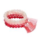 Loli Bijoux Breast Cancer Awareness Pink Beaded Tassel Stretch Bracelet Set, Women's