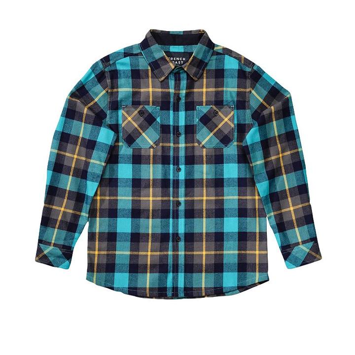 Boys 4-7 French Toast Plaid Flannel Button-down Shirt, Boy's, Size: 5, Turquoise/blue (turq/aqua)