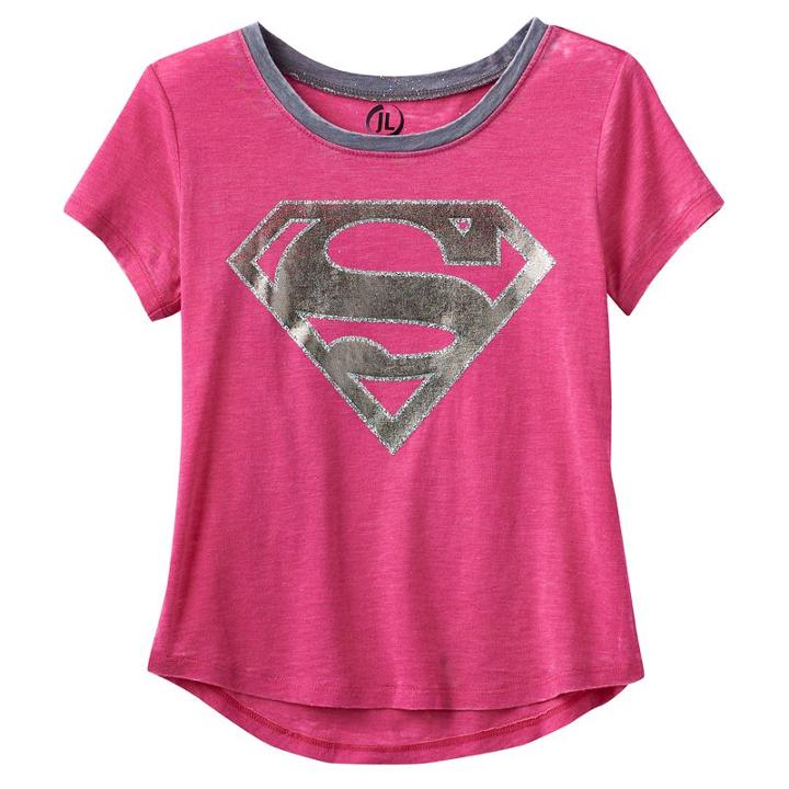 Girls 7-16 Supergirl Glitter Shield Burnout Graphic Tee, Girl's, Size: Small, Brt Pink