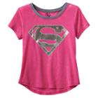 Girls 7-16 Supergirl Glitter Shield Burnout Graphic Tee, Girl's, Size: Small, Brt Pink