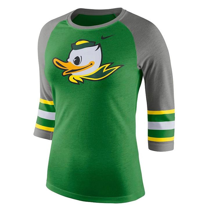 Women's Nike Oregon Ducks Striped Sleeve Tee, Size: Large, Green