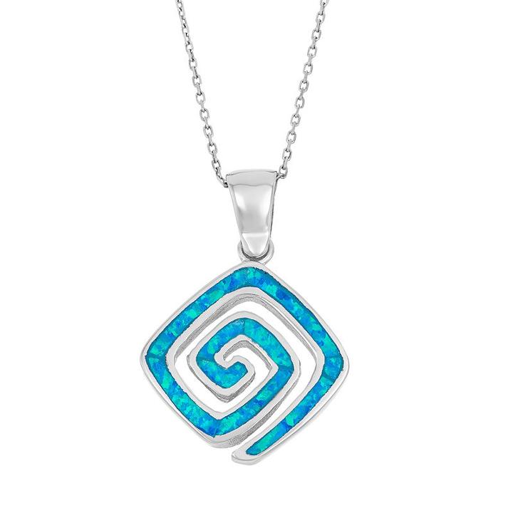 Lab-created Blue Opal Sterling Silver Greek Key Pendant Necklace, Women's, Size: 18