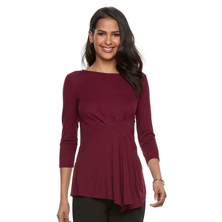 Women's Dana Buchman Pleated Crewneck Top, Size: Xl, Dark Red
