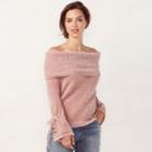 Women's Lc Lauren Conrad Ribbed Off-the-shoulder Chenille Sweater, Size: Medium, Med Grey