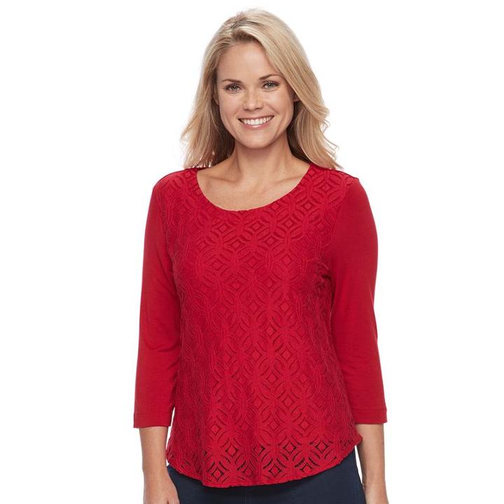 Petite Croft & Barrow&reg; Lace-front Tee, Women's, Size: Xl Petite, Med Red
