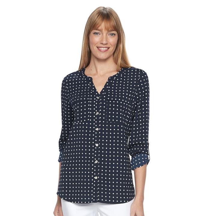Women's Croft & Barrow&reg; Crepe Button Down Top, Size: Xl, Dark Blue