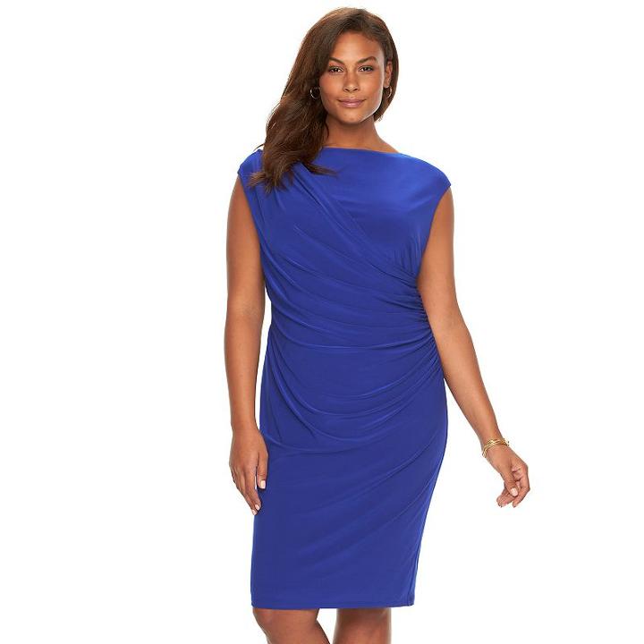 Plus Size Chaps Draped Ruched Sheath Dress, Women's, Size: 24 W, Blue