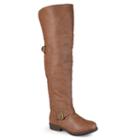 Journee Collection Kane Womens Studded Over-the-knee Buckle Boots, Girl's, Size: 8 Wc, Brown