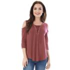 Juniors' Iz Byer California Lace-up Cold Shoulder Top, Teens, Size: Large, Light Pink