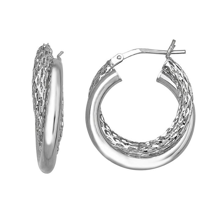 Sterling Silver Mesh Hoop Earrings, Women's, Grey