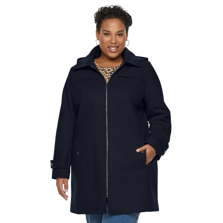 Plus Size Tower By London Fog Zip-front Wool Blend Jacket, Women's, Size: 2xl, Blue (navy)