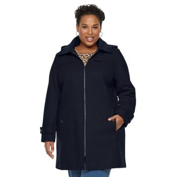 Plus Size Tower By London Fog Zip-front Wool Blend Jacket, Women's, Size: 2xl, Blue (navy)