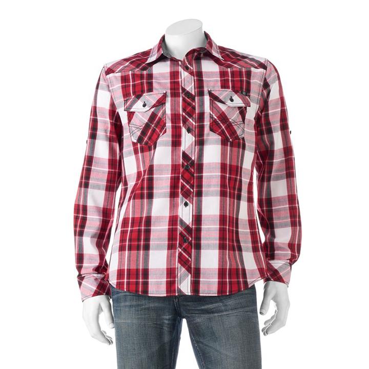 Big & Tall Rock & Republic Classic-fit Plaid Roll-tab Button-down Shirt, Men's, Size: 3xl Tall, Med Red