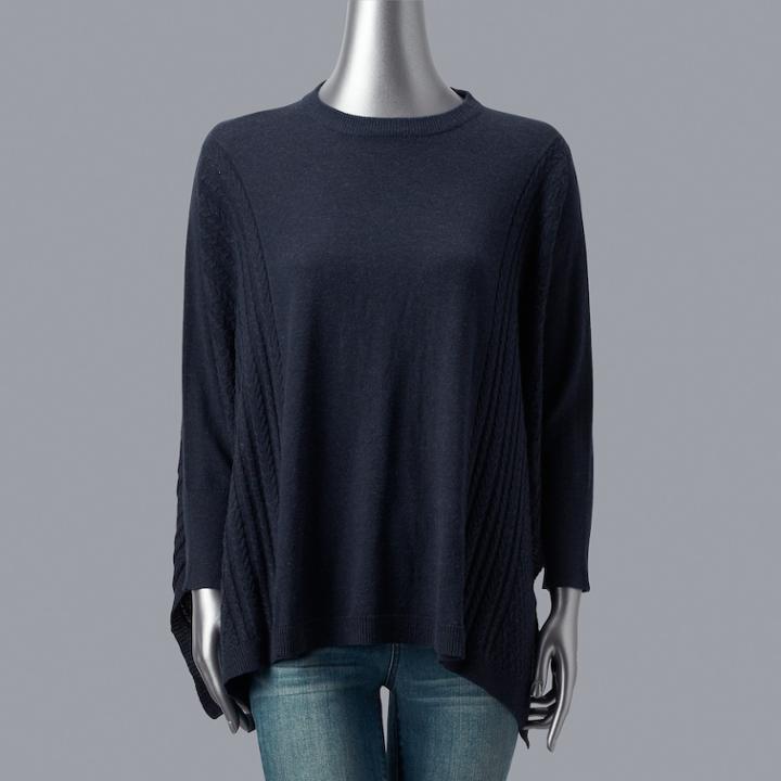 Petite Simply Vera Vera Wang Lightweight Poncho, Women's, Size: Ps/pm, Blue (navy)