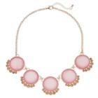Simulated Crystal & Cabochon Circle Link Nickel Free Necklace, Women's, Pink