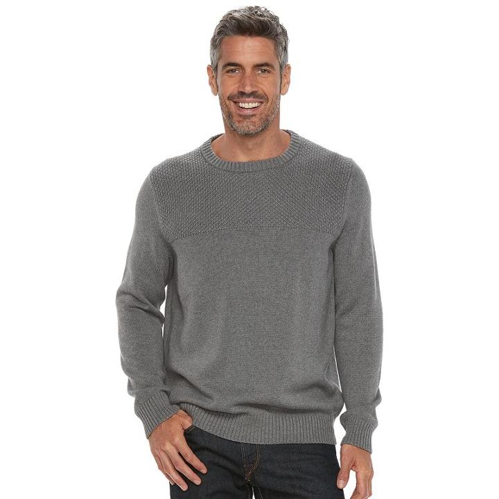 Men's Croft & Barrow&reg; Classic-fit Textured Yoke Crewneck Sweater, Size: Medium, Grey