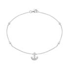 Cubic Zirconia Sterling Silver Anchor Anklet, Size: 9, White