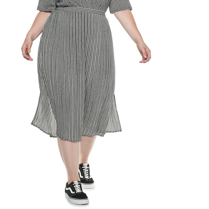 Plus Size Popsugar Print Midi Skirt, Women's, Size: 3xl, Black