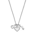 18k White Gold-plated Cubic Zirconia Heart Lock & Key Charm Pendant Necklace, Women's
