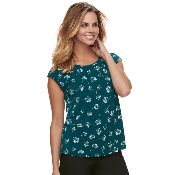 Women's Elle&trade; Printed Crepe Top, Size: Xl, Dark Green