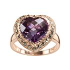 Lavish By Tjm 18k Rose Gold Over Silver Purple Cubic Zirconia & Marcasite Heart Ring, Women's, Size: 9