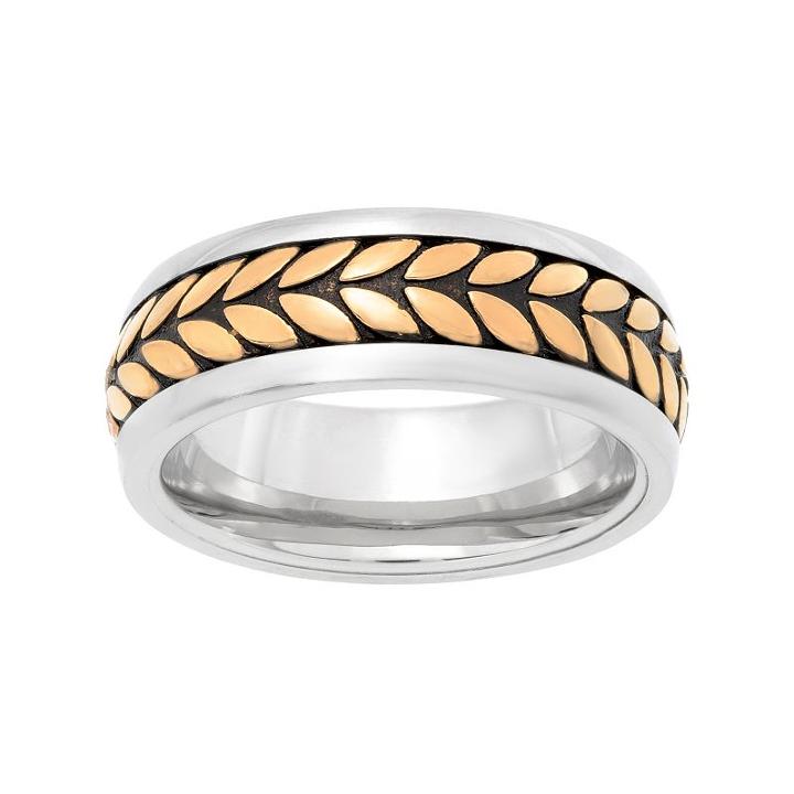 Lynx Men's Tri Tone Stainless Steel Tread Ring, Size: 12, Yellow