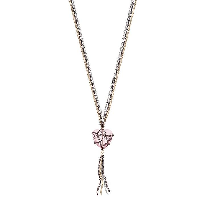 Simply Vera Vera Wang Tri Tone Chain Wrapped Heart & Tassel Pendant Necklace, Women's, Light Pink