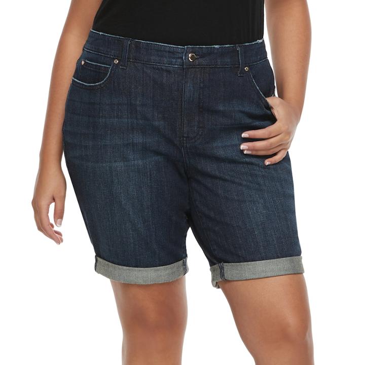 Plus Size Jennifer Lopez Cuffed Denim Bermunda Shorts, Women's, Size: 20 W, Dark Blue