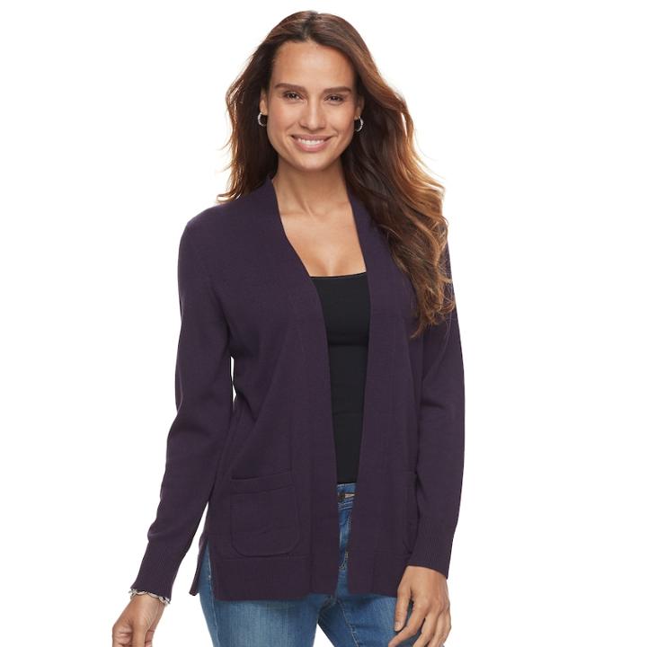 Petite Croft & Barrow&reg; Open-front Cardigan, Women's, Size: L Petite, Drk Purple
