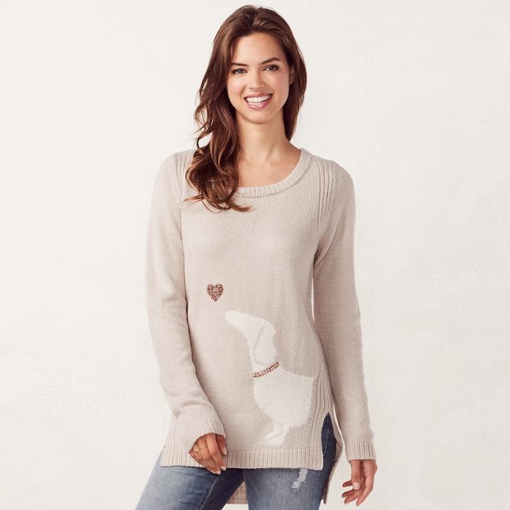 Women's Lc Lauren Conrad High-low Crewneck Sweater, Size: Medium, Lt Beige