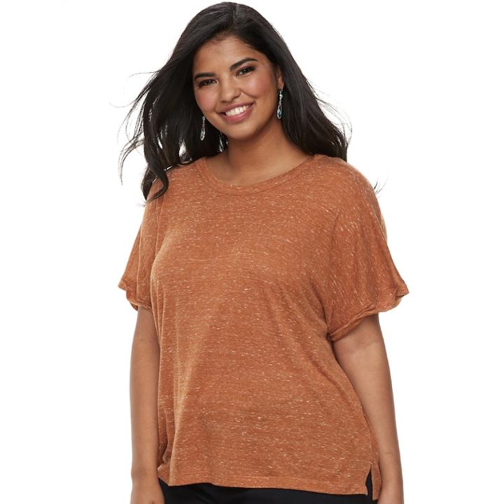 Plus Size Juniors' Plus Mudd&reg; Boxy Roll-cuff Tee, Teens, Size: 1xl, Med Brown