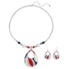 Red, White & Blue Teardrop Pendant Necklace & Earring Set, Women's, Multicolor