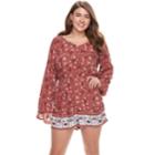 Juniors' Plus Size Mudd&reg; Lace Inset Bell Sleeve Romper, Teens, Size: 3xl, Med Pink