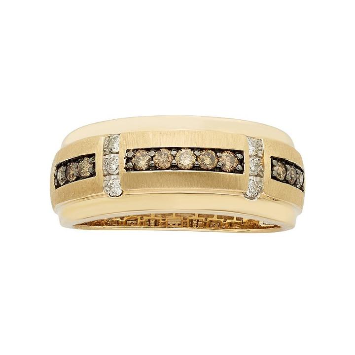 Men's 10k Gold 1/2 Carat T.w. Brown & White Diamond Wedding Band, Size: 9.50
