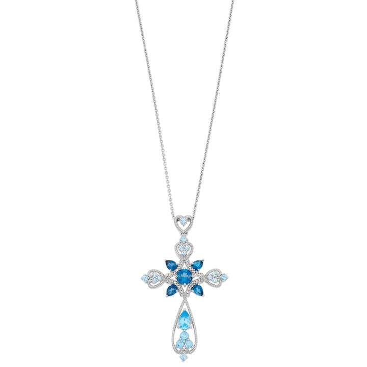 Sterling Silver Blue Topaz & Diamond Accent Cross Pendant Necklace, Women's, Size: 18