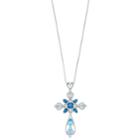 Sterling Silver Blue Topaz & Diamond Accent Cross Pendant Necklace, Women's, Size: 18