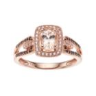 10k Rose Gold Morganite & 1/8 Carat T.w. White & Champagne Diamond Halo Ring, Women's, Brown