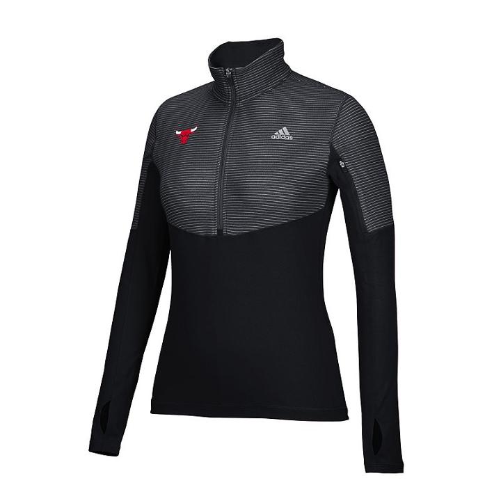Women's Adidas Chicago Bulls Team Logo 1/2-zip Pullover, Size: Small, Black