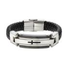 Focus For Men Stainless Steel & Leather Men's Cross Bracelet, Silver