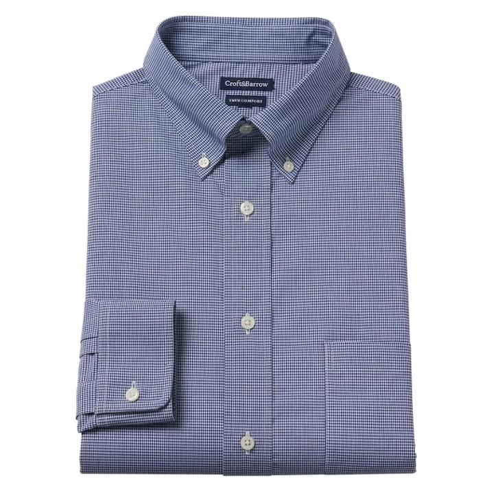 Men's Croft & Barrow&reg; Easy-care True Comfort Slim-fit Stretch Dress Shirt, Size: 14.5-32/33, Blue