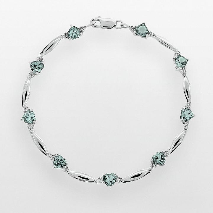 Sterling Silver Lab-created Aquamarine And Diamond Accent Heart Bracelet, Women's, Size: 7.5, Blue